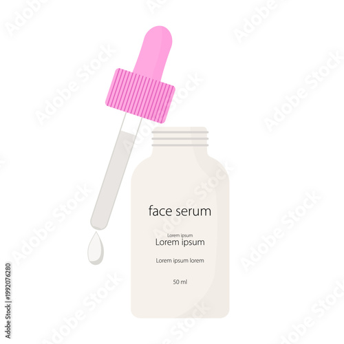 Minimalist face serum bottle with pink dropper releasing drop