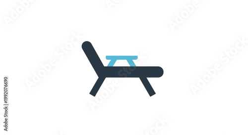 Sun Lounger with Side Table Vector Illustration, Minimalist Flat Design Icon for Beach and Poolside Leisure Concepts