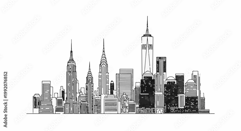 Fototapeta premium Stylized black and white sketch of a famous city skyline