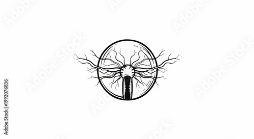 Stylized illustration of a circular device with branching filaments extending outwards