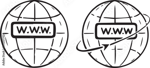 Two globes showing 'WWW' text, one with orbiting arrow, representing internet access.