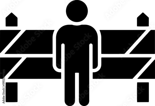 Person standing in front of a construction barrier icon