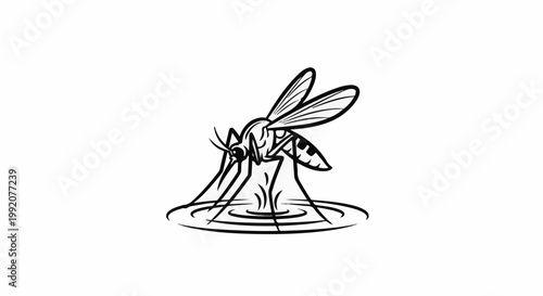 Stylized illustration of a mosquito landing on water