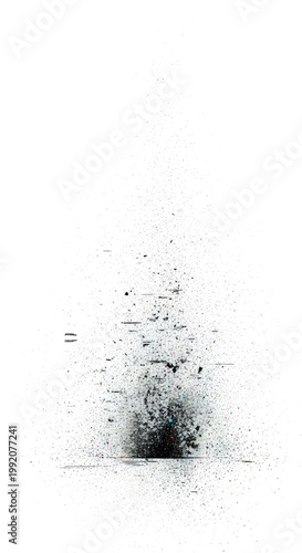 Pure white void texture slowly fragmenting and dispersing into fine, ethereal dust motes and digital static, symbolizing finality and disappearance, abstract art, pure, white