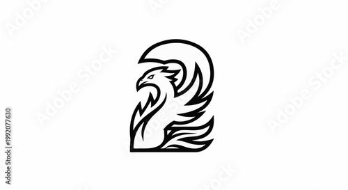 Stylized black outline of a phoenix rising from flames