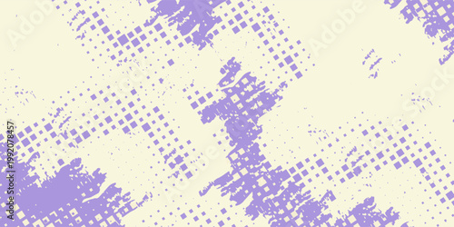 Abstract purple halftone brush stroke background with diagonal lines and digital grunge texture. Vector ilustration