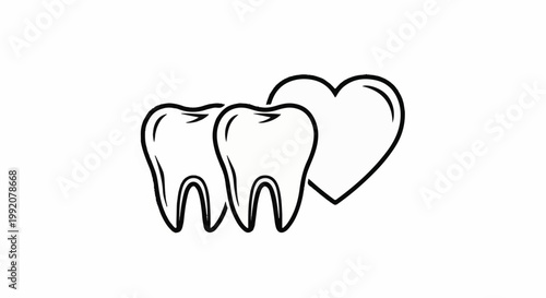 Stylized illustration of two teeth with a heart