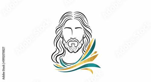 Stylized depiction of Jesus Christ's face with flowing lines and abstract elements