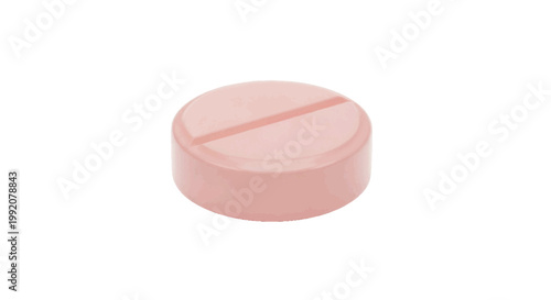 Vector illustration of pink round pill with a score line on a transparent background
