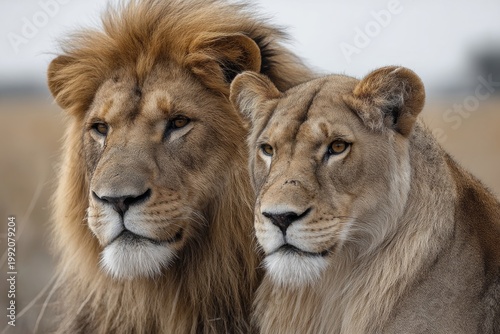 Portrait of a lion with its mate
