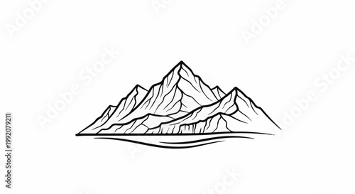 Stylized line art depiction of jagged mountain peaks reflected in water