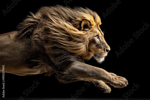 Portrait of a lion jumping