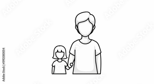 Stylized line art of a man and child holding hands