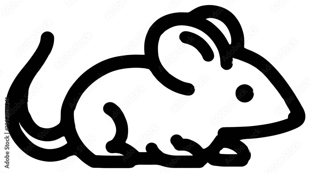 Fototapeta premium Simple Black Outline Mouse Icon. Minimalist Vector Illustration of a Small Rodent, Ideal for Web Design and UI.