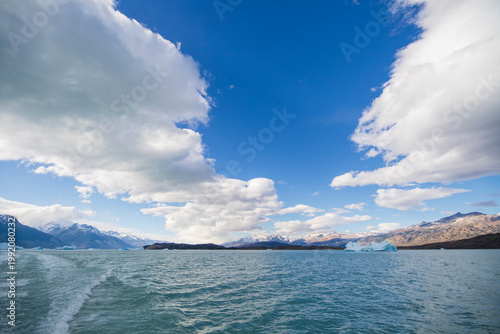 Sailing through  Los Glaciares National Park  Austral Andes in Argentina, in the south west of Santa Cruz on the border with Chile.  Was declared 