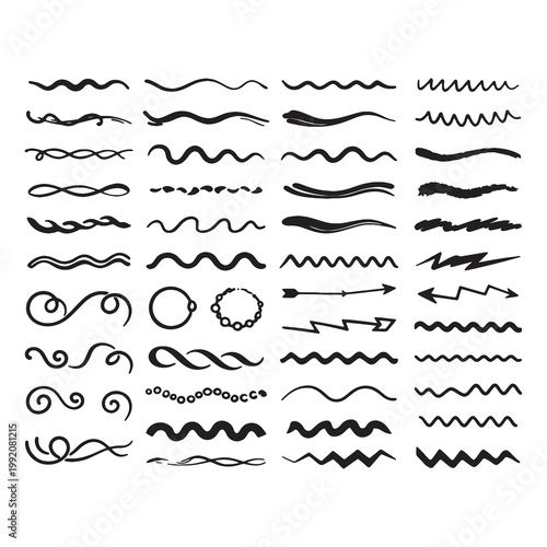 Tableau sur toile Hand Drawn Brush Strokes and Wavy Underline Collection for Decorative Graphic De