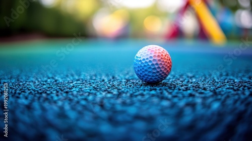 Close up of a colorful mini golf ball in focus