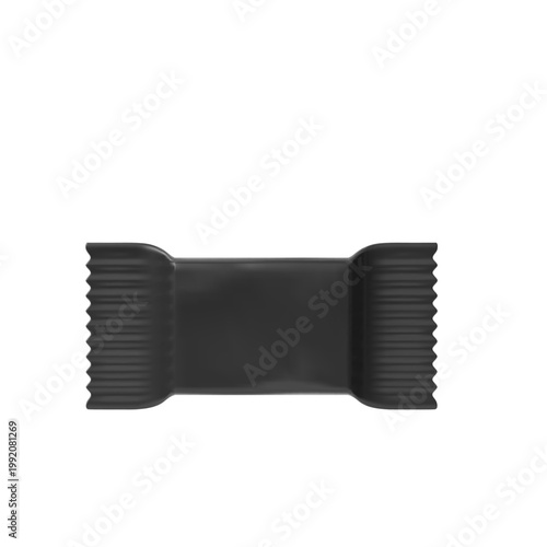 Protein bar package with black wrapper 3D vector mockup, flow packaging bars, candy, chocolate, waffles, fitness snack