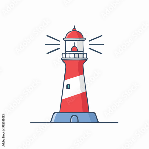 Flat vector illustration of a red and white striped lighthouse