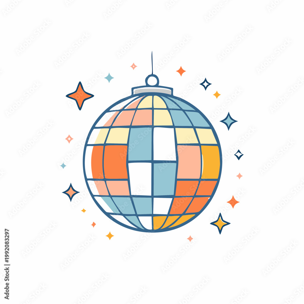 Obraz premium Disco Ball with Stars Illustration
