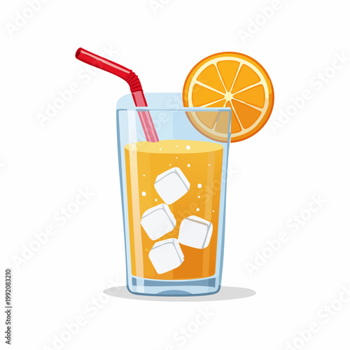 Glass of Orange Juice with Ice and Orange Slice