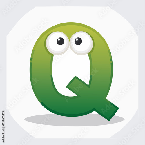 Cartoon letter Q with big eyes and green gradient