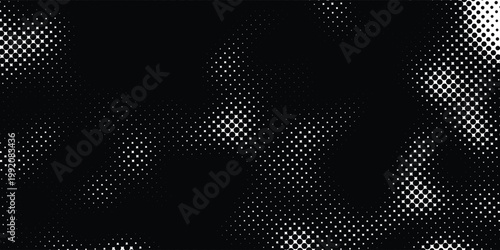 Grunge halftone corner gradient. Distress fading grit noise background. Retro pixel backdrop texture. Black and white sand wallpaper. Vector textured gritty surface. Anime or manga style comic overlay