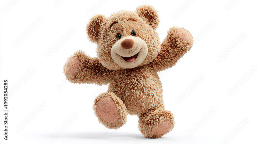 Obraz premium 3D Teddy Bear Congratulation Loop Animation on White Background Cute Celebration Concept