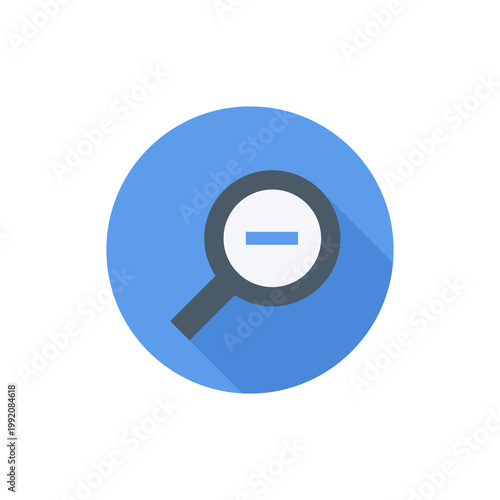 A magnifying glass icon with a minus sign on a blue circle
