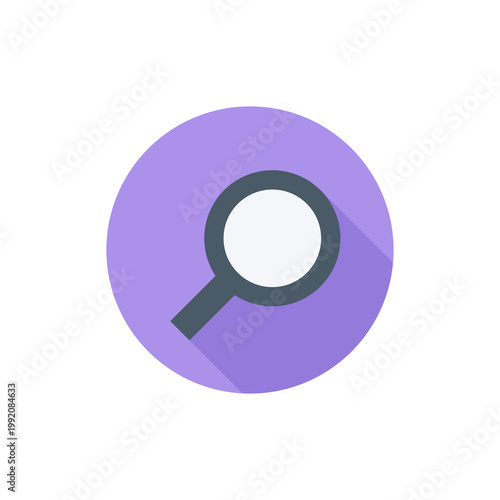 A magnifying glass icon in a purple circle on a black background