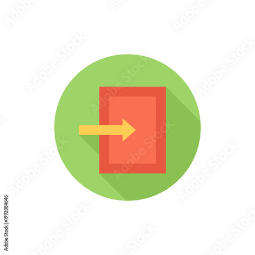 A green circle with a red square and yellow arrow pointing right