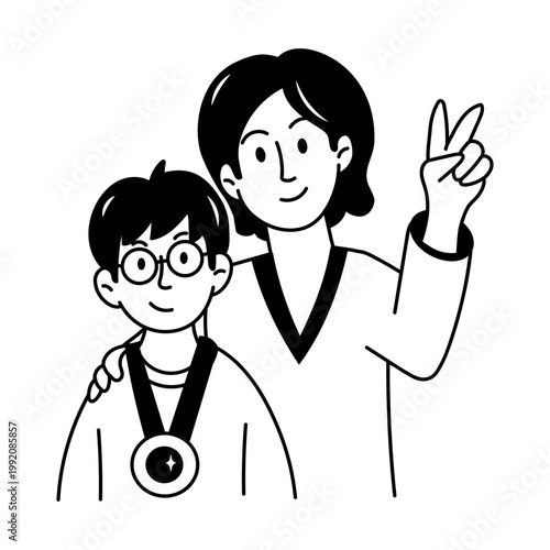 A sketchy style icon depicting proud mom
