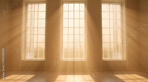 Sunlight Streams Through Large Paneled Windows in Serene Interior