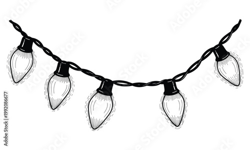 Christmas lights garland vector line art drawing holiday string lights decoration.