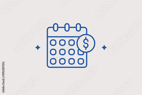 Calendar with a dollar sign icon for scheduled payments and financial planning deadlines. Organized Vector Illustration for tax filing reminders and recurring billing subscription management.