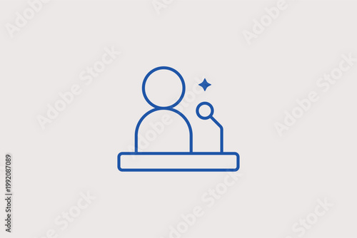 Person speaking at a podium icon for public witness testimony and official press conferences. Authoritative Vector Illustration for courtroom procedure guides and governmental communications.