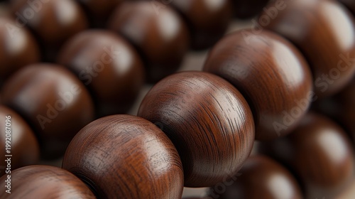 Close up of dark wooden beads on a polished surface