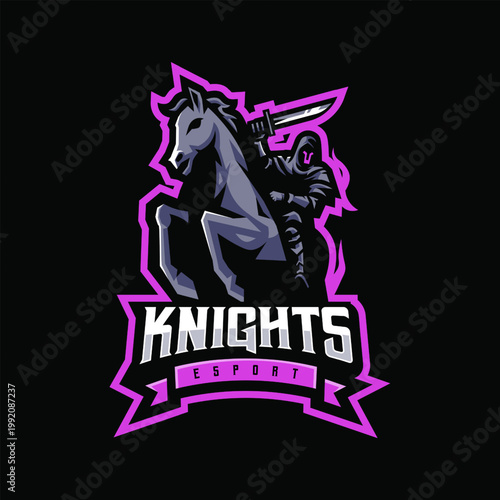 Knight on horseback with sword mascot logo for esport team