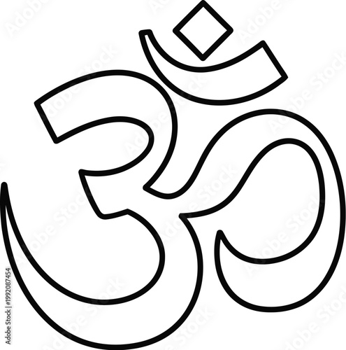 A simple black line drawing of the Om symbol, a sacred mantra in Hinduism and Buddhism, perfect for spiritual design.