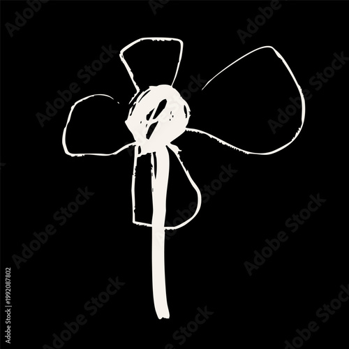 White abstract Flower. Crayon, charcoal, childish, naive art, scribble line, doodle brush style. Hand drawn modern Vector illustration. Primitive, minimal sketchy, grunge isolated design element