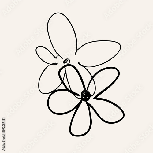Black abstract Flower. Crayon, charcoal, childish, naive art, scribble line, doodle brush style. Hand drawn modern Vector illustration. Primitive, minimal sketchy, grunge isolated design element