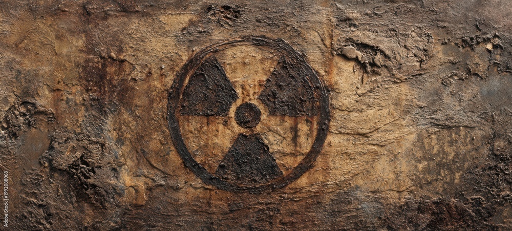 © Studio Nova - The Radiation Symbol Painted on a Weathered Industrial Wall with Rust Texture