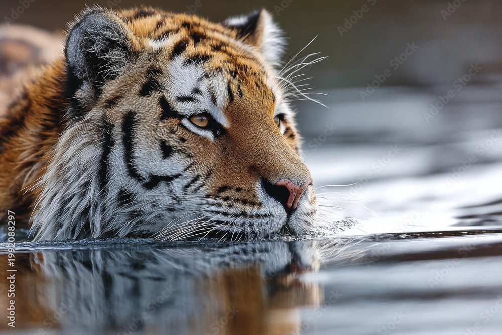 Obraz premium Portrait of a tiger swimming in a river