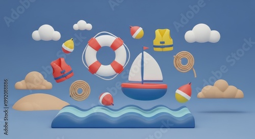 National Safe Boating Week 3D render illustration