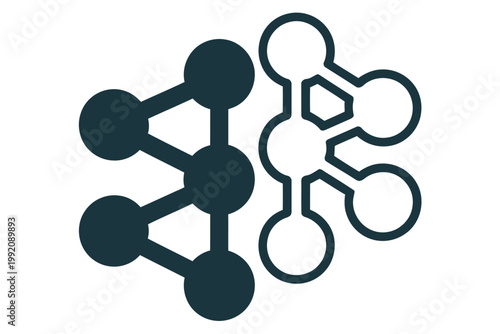 A molecular structure illustration with connected atoms and bonds in dark blue
