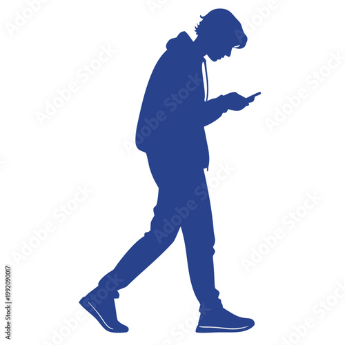 A blue vector illustration of a mysterious man standing in silhouette holding a gun as an artistic shadow person