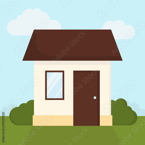 Small minimalist house vector illustration in flat design style. Small residential house or cottage for real estate icons, web design, property listings, or children's educational materials