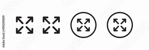 Set of four expand and contract arrows icons in different sizes and styles