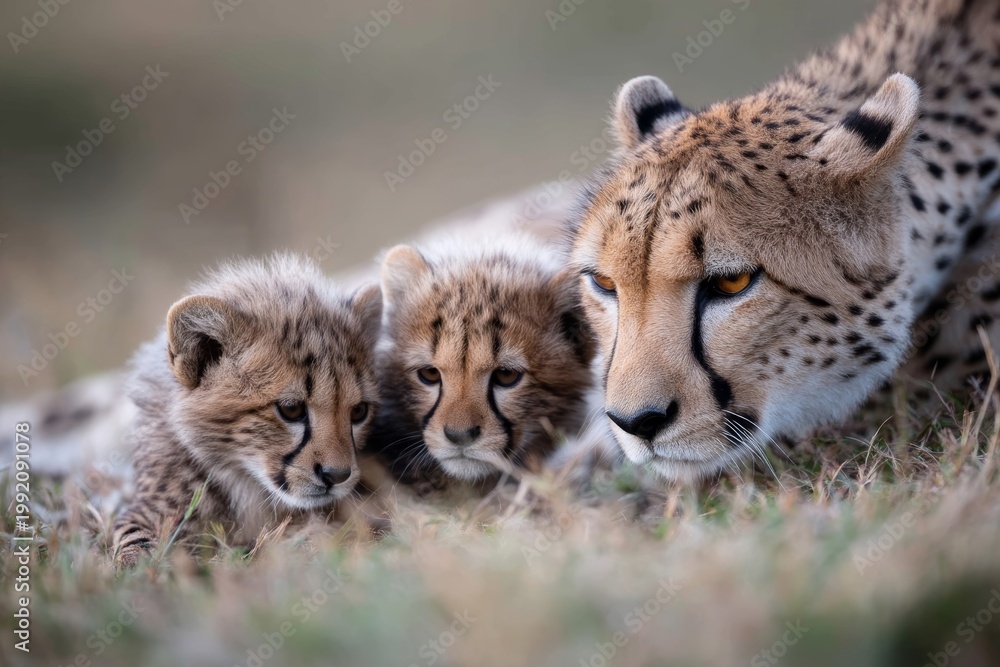 Obraz premium Portrait of a cheetah playing with its cubs