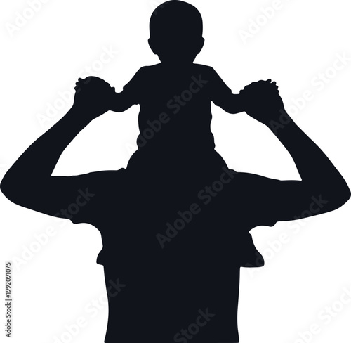 Father carrying child on shoulders silhouette family bonding relationship love connection.